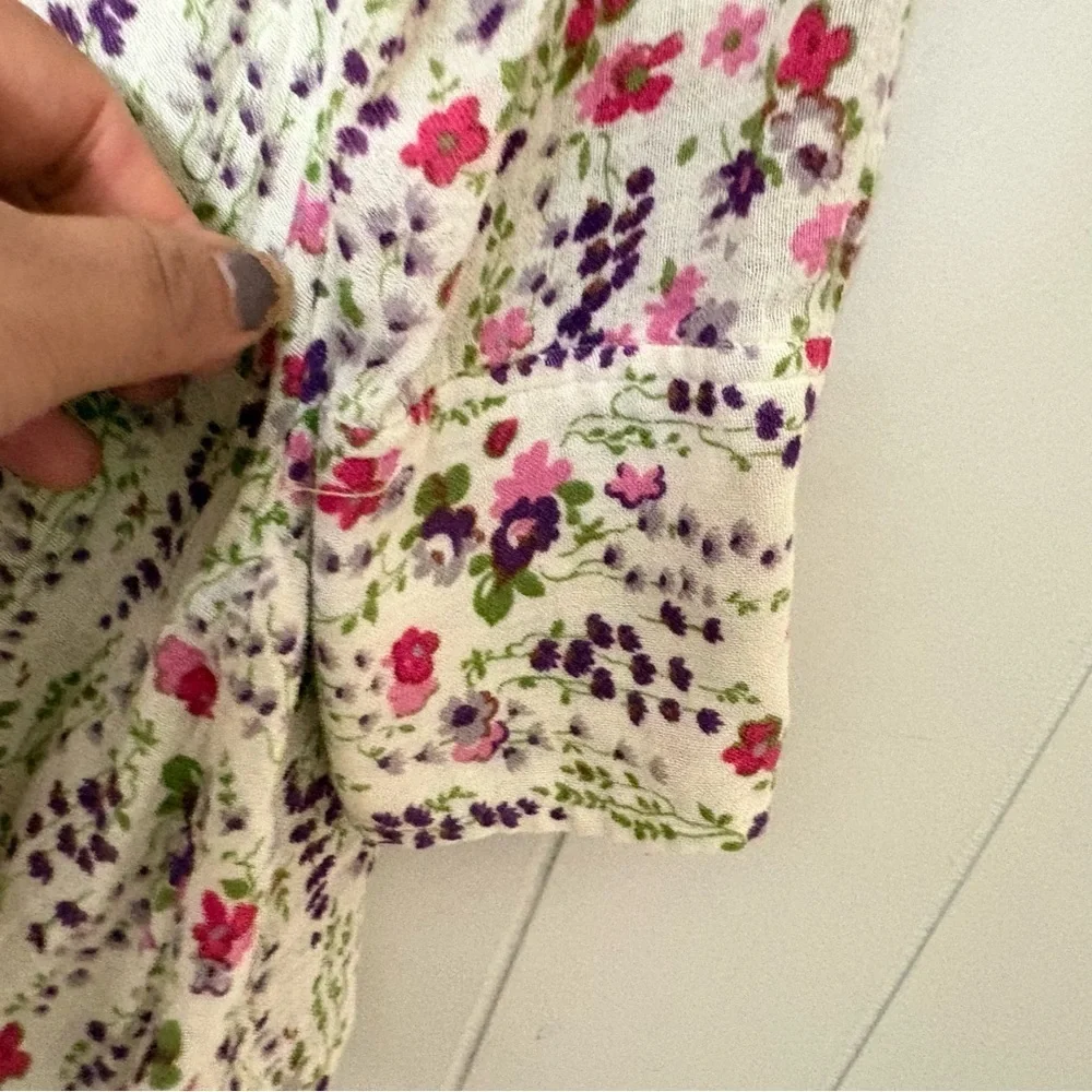 Free People Floral Button Down Blouse 2 Boho Cottagecore Long Sleeve Cotton